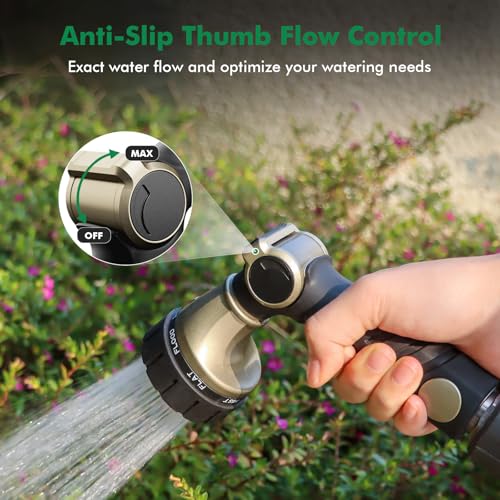 RESTMO Heavy Duty Hose Nozzle, Metal Garden Water Hose Sprayer with 7 Watering Patterns, Thumb Control, On Off Valve, High Pressure Nozzle Sprayer for Watering Plants, Car and Pet Washing, Bronze - color: Bronze