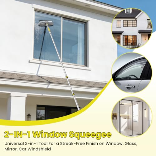 20FT High Ceiling Duster Kits with 3-12 Ft Extension Pole, Fan Blade Cleaner, Cobweb Duster, Window Squeegee Kit, Spider Web Brush for High Window, Interior Roof - size: 12FT