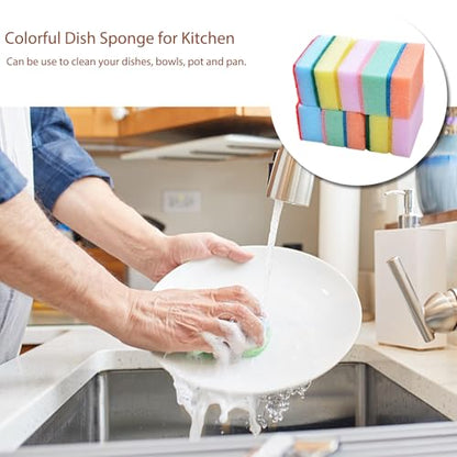 Colorful Dish Sponge for Kitchen, Set of 10 Non Scratch Kitchen Dishwashing Sponge Dual Sided Heavy Duty Kitchen Sponges for Dishes