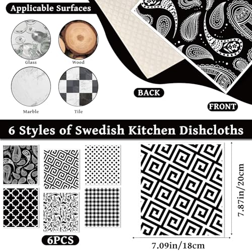 Reusable Swedish Dishcloths for Kitchen, 6 Pcs Geometric Pattern Dish Cloths, Absorbent Modern Design Cellulose Cleaning Towels Wipes for Cooking Home Decor Housewarming Gifts - style: Geometric