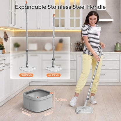 Spin Mop and Bucket Set with Self Separation Dirty and Clean Water System, Self Wringing 360° Rotating Square Mop Head for Home Floors Cleaning (1.0 Mop and Bucket Set (2 Pads)) - size: 1.0 Mop and Bucket Set (2 pads)