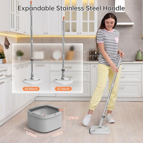 Spin Square mop and Bucket System with Wringer Set for Home with 10 Mop Pads (Grey,White) - size: 1.0 Mop and Bucket Set (10 pad)