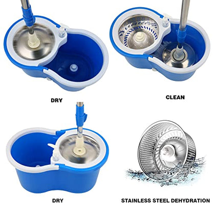 Mop and Bucket Set, 360° Spin Mop and Bucket with Wringer Set and 6 Microfiber Mop Refills, Stainless Steel 61" Extended Handle Spinning Mop Bucket System for Floor Cleaning (2 Sets) - color: Blue*2