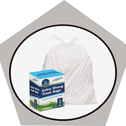 Biodegradable Trash Bags 3 Gallon 96 Count Heavy Duty White Bags with Handle Ties for Garbage in Kitchen, Yard, Lawn, Contractor, Janitorial or Office - size: 1 Count (Pack of 96)
