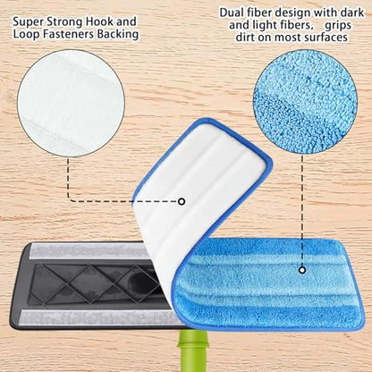 Replacement Mop Pads, Microfiber Cleaning Mop Compatible with Bona Mop, Washable & Reusable Mop Refill Pads for Hardwood Floor,18 Inch, Blue (8)