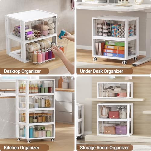 Extra Large Storage Drawer Cart with Wheels, Stackable Storage Boxes 2 Tier-2 Drawer Clear Plastic Organizer Container Rolling Cabinet for Art Crafts Supplies Under Desk Home Office Bedroom Bathroom
