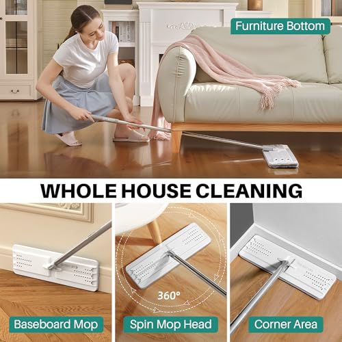 JOYMOOP Mop and Bucket Set, Dust Mops for Floor Cleaning, Wall Mop with 2 Microfiber Mop Head Replacement - size: Bucket #22 - 50" Mop + 2 Grey Mop Pads