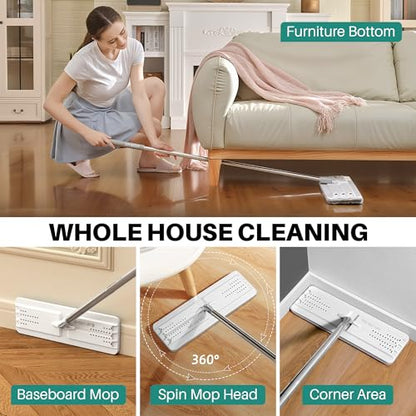 JOYMOOP Bathroom Cleaning Set, Mop and Bucket System with Toilet Brush Set, White, Microfiber Flat Mop for Household & Commercial Floor and Bathroom Cleaning - color: White Liteb131