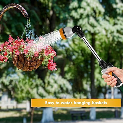 RESTMO Metal Watering Wand, Heavy Duty Garden Hose Wand with 180° Swivel Ratcheting Head, 16'' Hose Nozzle Sprayer with 7 Spray Patterns and Flow Control, for Water Hanging Baskets and Shrubs, Yellow - color: Yellow