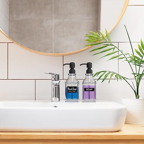 LMQML Soap Dispenser - 2 Pack, Antique Design Thick Glass Hand Soap Dispensers with Sturdy Tray; 304 Rust Proof Stainless Steel Black Pump, 12Pcs Stickers, for Kitchen, Bathroom - color: Black