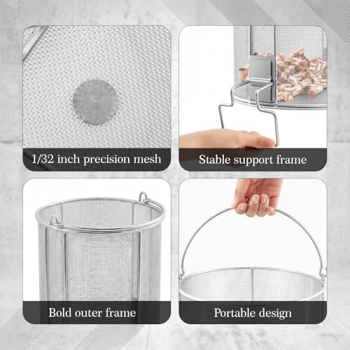 1 Pcs 1/32″ Mesh 5 Gallon Dip and Drain Stainless Steel Part Cleaning Strainer Basket for Buckets, Swing Handle, for Mechanics, Auto Parts Washing, Shop & Home Workshop, Bucket Not Included - size: 5 Gallon,1/32″
