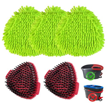 Chenille Mop Heads Replacements for Ocedar, Mop Replace Head for O Cedar Mops, Chenille Duster for O Cedar Easywring 1 Tank Spin Mops Includes 3 Pack Chenilles Pad Refills,2 Scrub Brush - color: Green