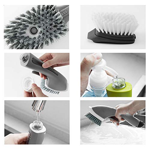 Soap Dispensing Dish Brush - Ergonomic Kitchen Scrub Brush with Soap Dispenser for Effortless Cleaning of Pots, Pans, Sinks & Bathtubs - Green/Gray - color: Green
