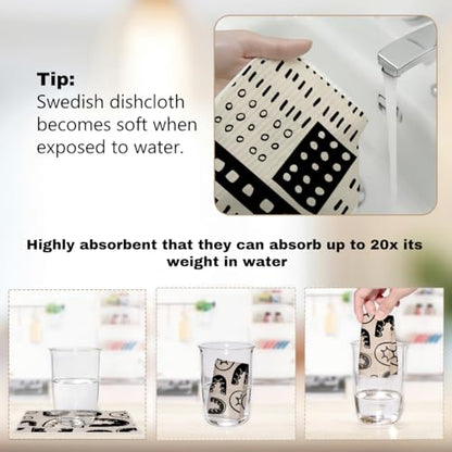 6 Pack Washable Swedish Dishcloths, Geometric Super Absorbent Cellulose Sponge Cloths, Reusable No Odor Dish Towels for Kitchen Dish Washing, Eco Home Cleaning - color: Multi 1520