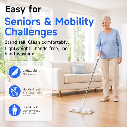 48" Mini Swifter Mop – Hands-Free Quick-Clamp Lazy Mop, with 5 Reusable Cloths, Small Head for Spot Cleanups – Easy Sweeping Floor Dust, Pet Hair, Best Complementary Tool - size: 48in Long Handle Mini Mop with 5 Reusable Cloths