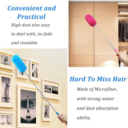 4 Pcs Washable Microfiber Feather Duster, with Extendable Pole and Bendable Head, Microfibre Cleaning Tool for Cleaning Office, Car, Computer, Furniture, Sofa, Blue,green,orange,red