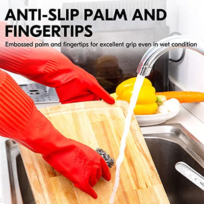 Vgo... 1-Pair Reusable Long Sleeve Thick Latex Dishwashing Gloves - Kitchen, Cleaning, Washing, Working, Painting, Gardening, Pet Care (Size M, Red, RB2143) - size: Medium