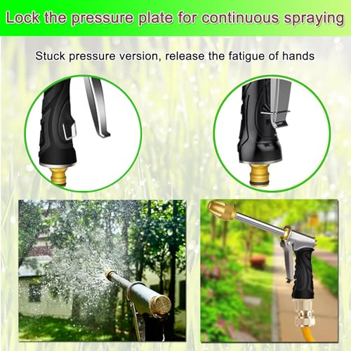 Heavy garden hose nozzle - adjustable spray mode high-pressure rotary spray gun, brass nozzle, anti slip grip and quick connector, suitable for lawn, plants, car washing, pets - size: 8.8*5.5*1.4