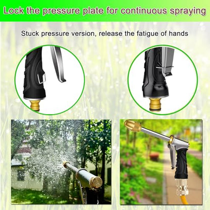 Heavy garden hose nozzle - adjustable spray mode high-pressure rotary spray gun, brass nozzle, anti slip grip and quick connector, suitable for lawn, plants, car washing, pets - size: 8.8*5.5*1.4