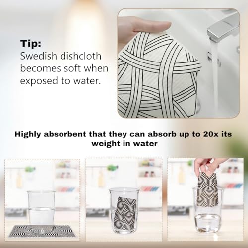 Swedish Dishcloths 6 Pack Reusable No Odor, Geometric Towels Kitchen Absorbent Cellulose Sponge Cloths, Washable Kitchen Dish Cloths for Dish Washing, Eco Home Cleaning - color: Multi 1526
