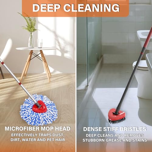 Fatmass Spin Mop Head Replacement for O Cedar RinseClean 2-Tank System,2 Mop Replace Heads + 1 Upgrade Scrubber Brush, 100% Microfiber Mop Refills Deep Cleaning Machine Washable - size: Small (2 Mop Heads+1 Brush)