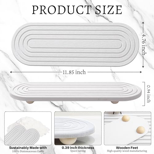 Instant Dry Sink Caddy Organizer, Fast Drying Sink Caddy, Water Absorbing Stone Sponge Holder for Kitchen and Bathroom Countertop with Natural Loofah and Wooden Feet - color: White