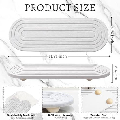 Instant Dry Sink Caddy Organizer, Fast Drying Sink Caddy, Water Absorbing Stone Sponge Holder for Kitchen and Bathroom Countertop with Natural Loofah and Wooden Feet - color: White
