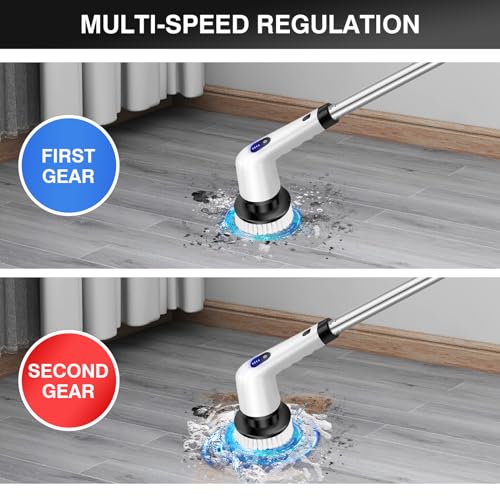 VickyHome Electric Spin Scrubber, 3200RPM Electric Cleaning Brush, Floor Scrubbing Brush with 10 Replaceable Brush Heads, Tool Free Adjustable Handle, Variable Speed Electric Scrubbing Brush