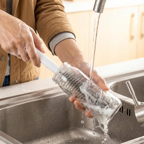Bottle Brush for Chemex Coffee Maker with Long White Handle and Gray Nylon Bristles, Coffee Maker Bottle Brush for Glass Carafe