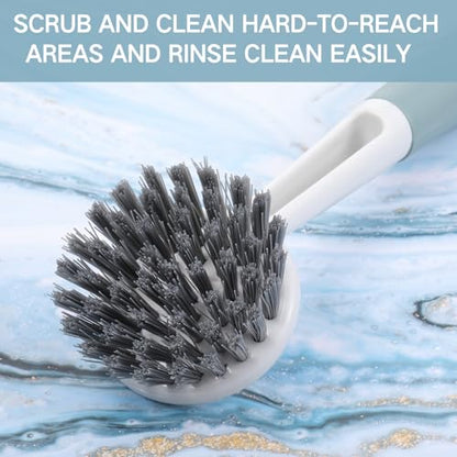 Patelai 12 Pack Kitchen Scrub Dish Brush with Long Handle Dish Scrubber with Stiff Bristles Scrub Brushes for Kitchen Dishes Washing Tools, Pots, Pans and Sink Cleaning (Celadon) - color: Celadon