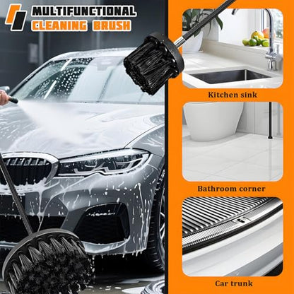 4PCS/Set Car Drill Brush Attachment Set, Vehicle Drill Scrub Brushes Kit with Extended Long Rod, Automotive Power Cleaning Scrubber Accessories, Universal for SUV, Sedan, Truck (Black) - color: Black