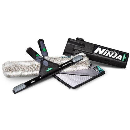 Unger Commercial ErgoTec Advanced Window Cleaning Ninja Kit 4-in-1 – Squeegee, Scrubber, Tool Holder, Microfiber Cloth – Professional Indoor/Outdoor Window Cleaning Equipment, WNK12