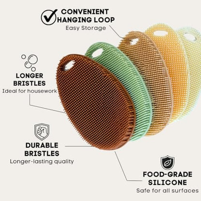 Silicone Dish Scrubber Set of 5 | Reusable Silicone Sponges for Dishes | BPA-Free Food Grade Kitchen Scrubbers | Non-Scratch for Dishes, Pots, Pans & Household Cleaning [Fall] - color: Fall