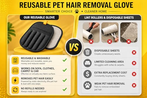 Pet Hair Removal Glove by ZOPP – Five-Finger Magic Brush for Dog & Cat Hair Remover | Electrostatic Reusable Lint Remover for Couch, Sofa, Car Seats, Carpet, Clothing & Beds (Pack of 1)