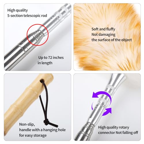 Feathers Duster,Long Telescoping Lambswool Dusters with Stainless Steel Extension Pole Up to 87.8" for Cleaning High Ceiling Fan, High Ceilings,Furniture,Hard to Reach Areas - size: 87.8inch