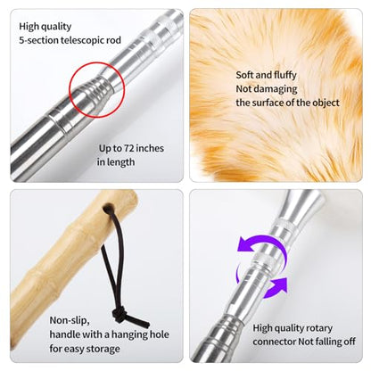 Feathers Duster,Long Telescoping Lambswool Dusters with Stainless Steel Extension Pole Up to 87.8" for Cleaning High Ceiling Fan, High Ceilings,Furniture,Hard to Reach Areas - size: 87.8inch