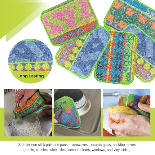 Wet-It Skrubba Non-Scratch Scouring Pad – European Scrubby Sponge for Kitchen Cleaning, Pots, Pans, Glass & Cookware – Durable Reusable Pad with Fun Chicken Design - color: Chickens, size: 3-Pack