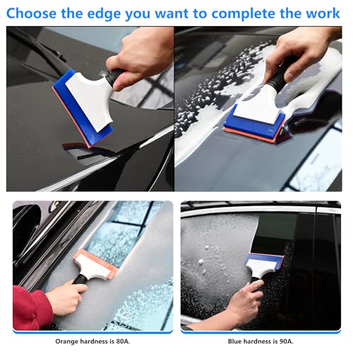 EHDIS 2PCS Double Edge Blade Small Rubber Squeegee 5-inch Handy Window Shower Squeegee Auto Water Blade for Car Windshield, Window, Mirror, Glass Door, Ice Snow Removal Scraper Tool
