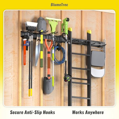 Garage Tool Organizer Wall Mount, 48" Heavy-Duty Metal Wall Organizer, 3 Rails with 6 Adjustable Hooks, Garden Storage Rack for Organization Sturdy Tool Hanging Holder for Shovel Shed Yard - size: 48" 3 panels & 6 hooks