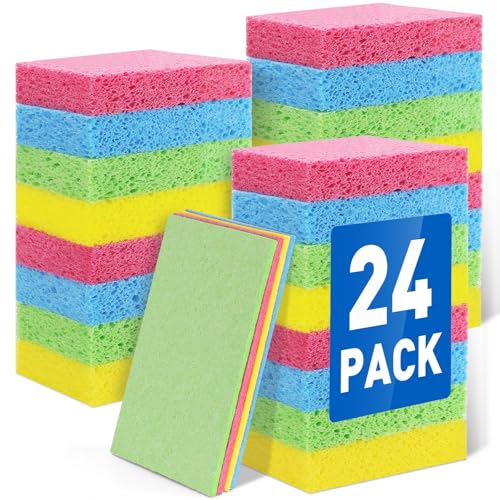 24 Pack Compressed Cellulose Sponge, Non Scratch Kitchen Sponges for Dish Cleaning, Multipurpose Household Cleaning Sponge for Kitchens, Bathrooms, Cars - color: 24p