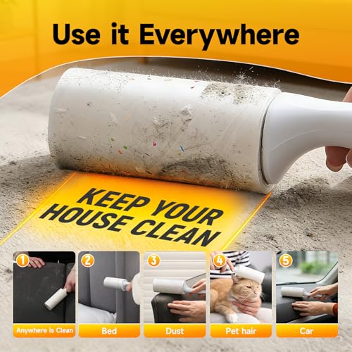 Extra Sticky Lint Roller, 1000 Sheets Value Pack with 3 Reinforced Handles, Tear-Resistant Sheets for Pet Hair, Clothes, Couch & Car - size: 1000Sheets+3 Handles