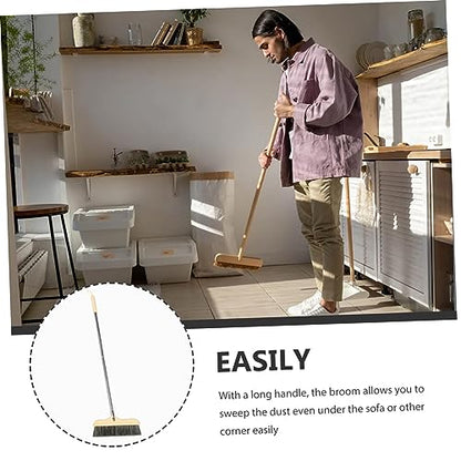 Hemobllo Long Handle Bristle Floor Broom with Wood and Construction Thick Soft Beveled Bristles for Indoor Outdoor Sweeping Easy Dust Collection for Home Kitchen Office Cleaning