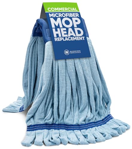 Microfiber Mop Head Replacement – Commercial Industrial Looped-End Wet Mop Head, 18 oz Large (Blue) | Heavy-Duty Washable Tube Mop, Fits Most Standard Wet Mop Handles | Tile Hardwood Concrete Laminate - color: Blue