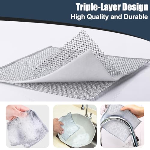 Navona 12 Pcs New Upgrade Steel Wire Dishcloth,Triple-Layer Steel Wire Cleaning Cloth,Powerful Cleaning Non-Scratch Wire Dishcloth Rag for Cookware, Sinks, Dishes, Stove Tops - color: 12-pack（triple-layer）