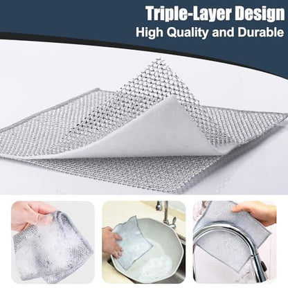 Navona 12 Pcs New Upgrade Steel Wire Dishcloth,Triple-Layer Steel Wire Cleaning Cloth,Powerful Cleaning Non-Scratch Wire Dishcloth Rag for Cookware, Sinks, Dishes, Stove Tops - color: 12-pack（triple-layer）