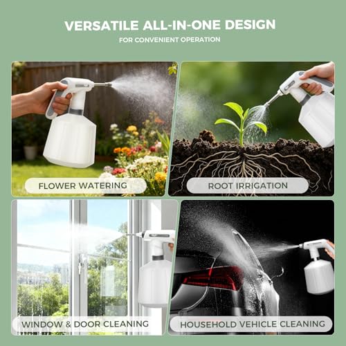 DELIXI Electric Spray Bottle 2L/0.5 Gallon, Electric Sprayer with Dual Spray Modes (Wide Mist & Jet), 1500mAh Battery and Ergonomic Grip Suitable for Garden, Patio, Indoor Plants & Flower Shop