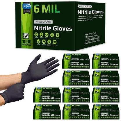 Inspire HEAVY DUTY ORIGINAL Stretch Nitrile Black Gloves Disposable Latex Free | Food, Mechanic, 6mil Black or 8 Mil Orange - size: Small, style: 6mil Black