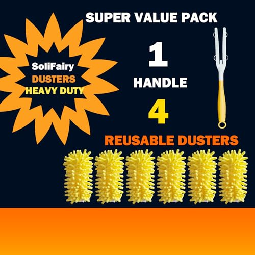 Reusable Duster for Swiffer, 4 Refills + 1 Handle, Yellow | 360 Heavy Duty Duster Refill, Compatible with Swiffer Hand Dusters, For Dusting Furniture, Blinds, Ceiling Fans, Walls - size: 4 dusters + 1 Handle Yellow