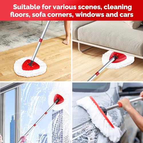 O-Cedar Spin Mop Head, Base, Handle Replacement for EasyWring 1 Tank System, 4 Microfiber Mop Refills, 1 Base and 30-58in Handle Set Combo, White - color: White