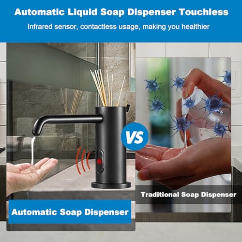 Touchless Automatic Soap Dispenser for Kitchen Bathroom Sink Built in Liquid Commercial Electric Soap Dispenser with Bottle and Pump Matte Black - color: Matte Black-liquid